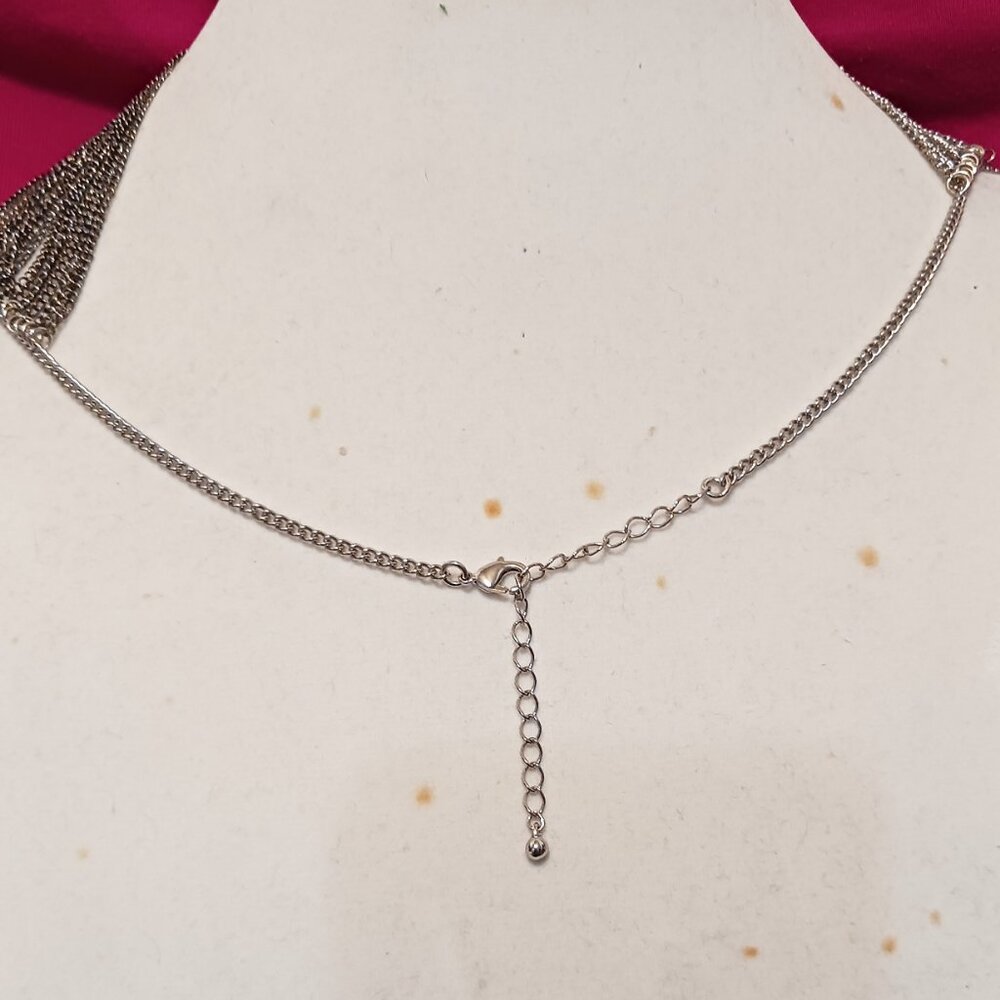 Handmade Two Tone Multi Layer Silver and Gunmetal Cascade Chain Necklace - Picture 5 of 8